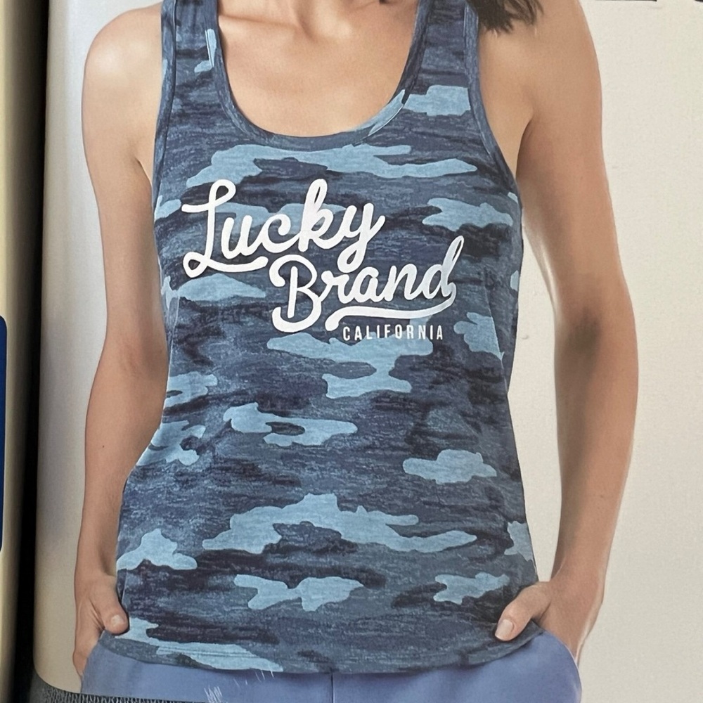 💙Lucky Brand California Blue Camo Fitted Tank Top